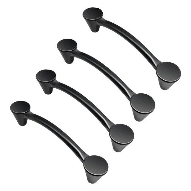 4 PCS Metal Handles Knob Pulls Black Cabinet Cupboard Oval Shaped