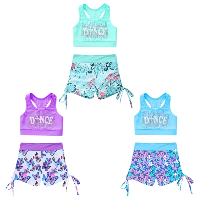Girls Dancewear Gymnastic Dance Fitness Outfit Exercise 2-Piece Yoga Ballet Gym