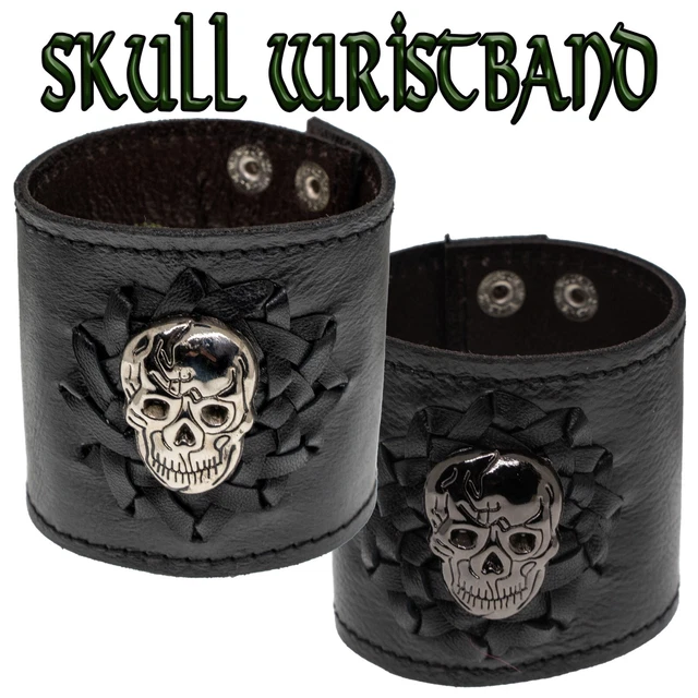 Bracelet Poignet Cuir à 4 Clous Réglable - Style Punk Gothique Crâne - 21cm - Neuf