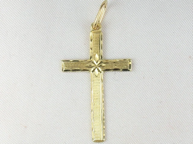 14k Yellow Gold .585 Fine Sparkle Cut Cross Religious Pendant