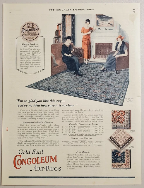 1924 Print Ad Gold Seal Congoleum Art-Rugs Ladies in 20's Home
