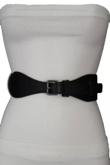 Neuf Femme Ceinture Mode Hip Taille Haute Noir Bande Élastique Métal Boucle S M