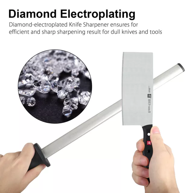 12in Diamond Knife Sharpener Steel Honing Rod Oval Stick Kitchen Sharpening Tool 3