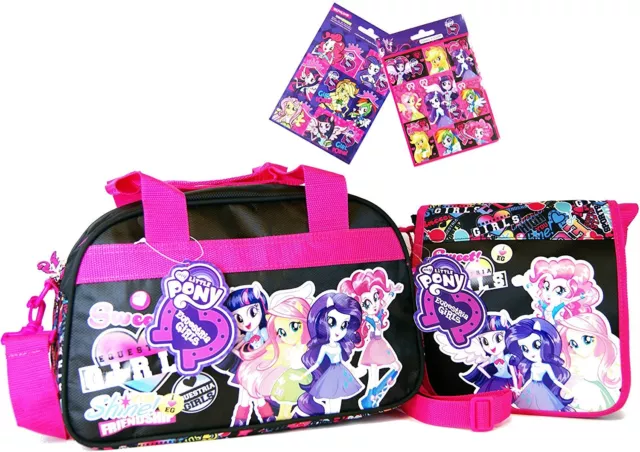 3 pezzi My Little Pony - Equestria Girls - borsa da viaggio, borsa a tracolla e sticker