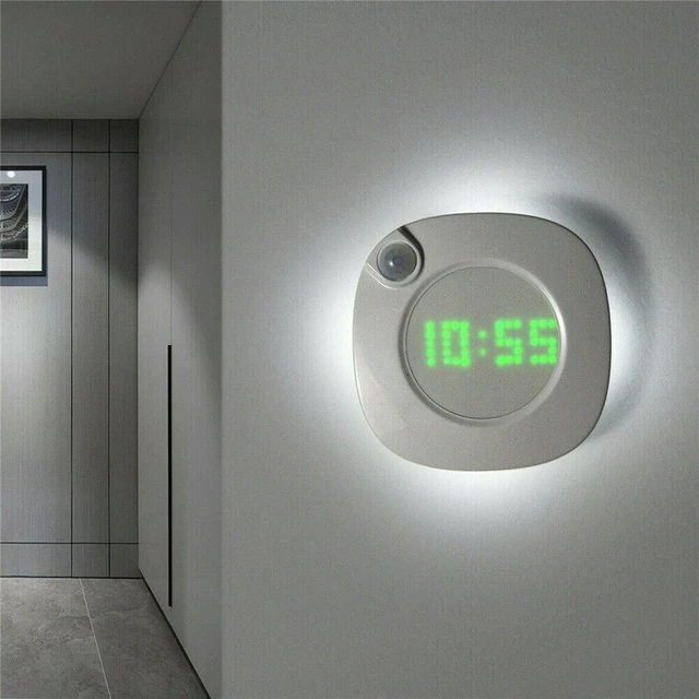LED Wall Clock Lamp Digital Time with PIR Motion Sensor Night Light Dimmable AU