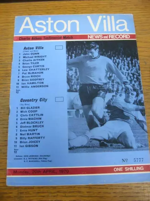 20/04/1970 Aston Villa v Coventry City [Charlie Aitken Testimonial] (creased)