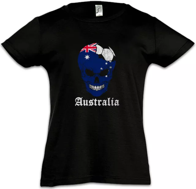 Australia Football Skull I Kinder Mädchen T-Shirt Flagge Fußball Australien