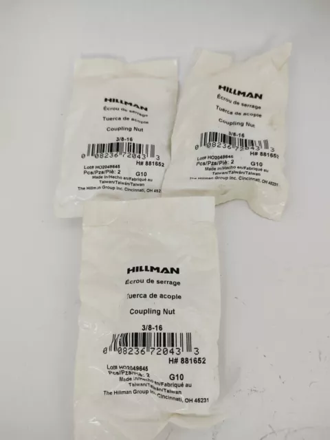 HIllman 881652 Coupling Nut 3/8-16 Thread Pack of 6