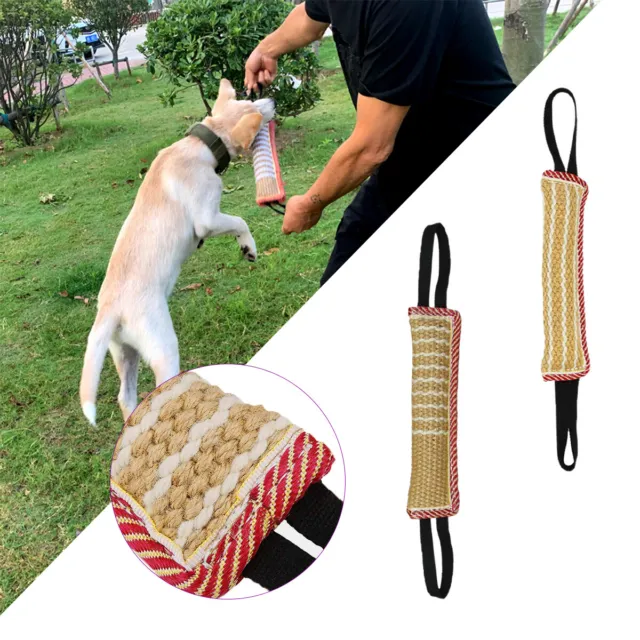 Durable Jute Dog Bite Tug Pillow with 2Rope Handles Strong Training Toy Pet