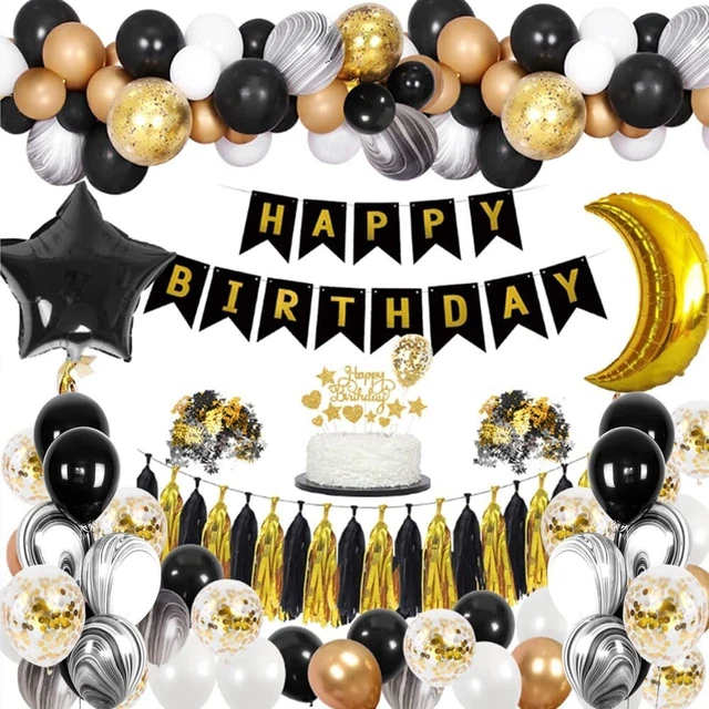 MEGA SCHWARZ GOLD Metallic Geburtstag Party Deko Set Konfetti 