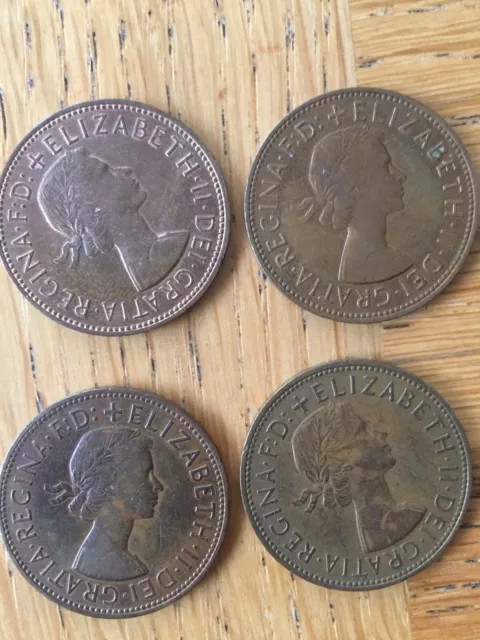 One Penny Coins. Job Lot 4.  Elizabeth II.  1966 & 1967