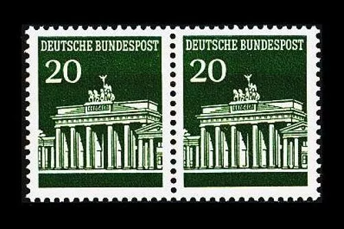 BUND, Mi. 507 Brandenburger Tor, 20 Pf., waagerechtes Paar, Luxus