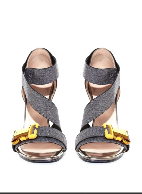 Talons aiguilles Lurex à boucle dorée gris métallisé sangles Christopher Kane taille 36