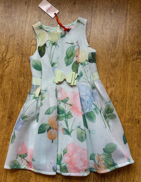 Abito floreale Ted Baker 8 anni fiochi festa di nozze nuovo con etichette 7-8 rosa distinta