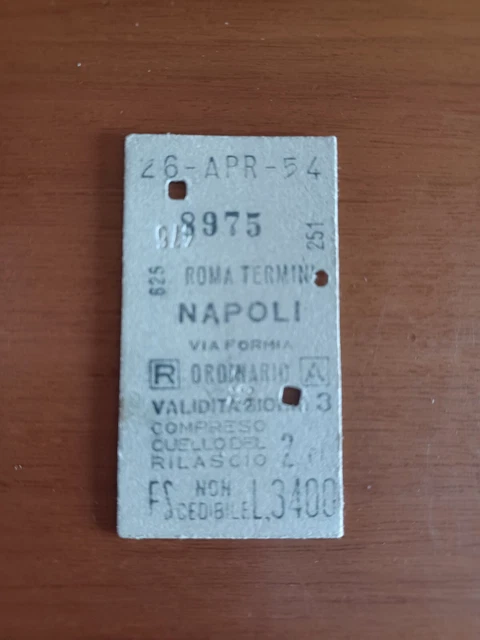 Biglietto Ferroviario F.s. Edmonson 1954 Roma Napoli Formia Pubblicità