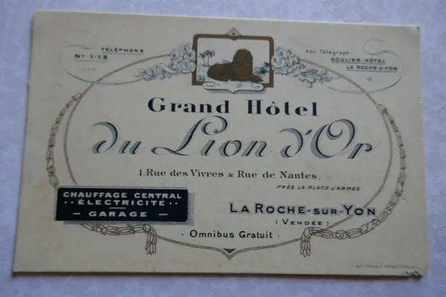 carte visite GRAND HOTEL du LION D'OR  LA ROCHE-SUR-YON chauffage et électricité