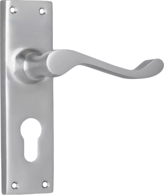 pair of satin chrome victorian lever handles and backplates,152 x 42 mm 2