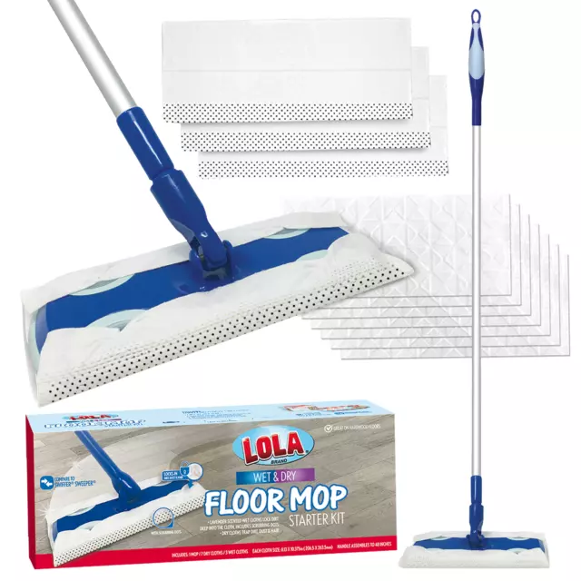 LOLA Swiffer Sweeper Comparable Wet & Dry Floor Mop Starter Kit W/ 48" Handle