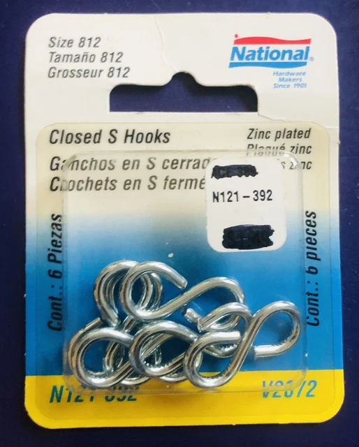 National Hardware N121-392 V2072 Closed S Hooks Zinc Plated 6 pcs Size 812