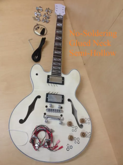Haze Complete No-Solder E-272DIY Semi-Hollow Body Electric Guitar DIY, Set Neck