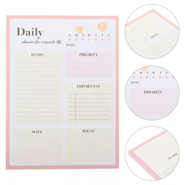 Daily Planner Notepad, Pink Undated Checklist Schedule Calendar