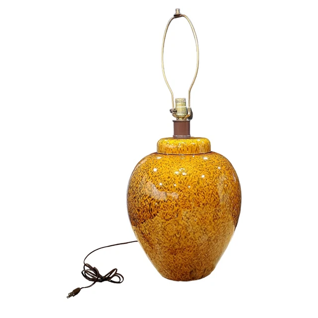 Vintage Huge Orange Mottled Tortoise Glaze Chinese Ginger Jar Type Table Lamp