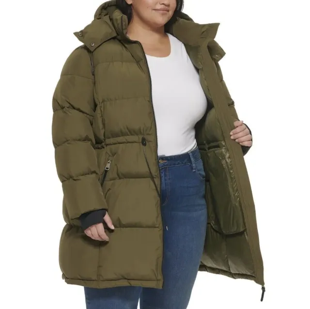 NEW DKNY Womens Long Puffer Jacket / Coat- GREEN - Size XL