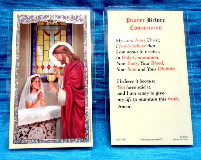FIRST COMMUNION LAMINATED Holy Card Prayer before Communion Gilded Gold ...