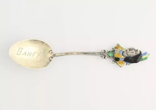 Banff Alberta Canada Indian Souvenir Spoon - Sterling Silver Enamel Collectors