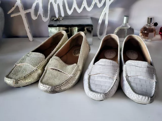 EUC Lot (2) Pairs Shoes Clarks Artisan Metallic Croc Leather Womens Size 7.5