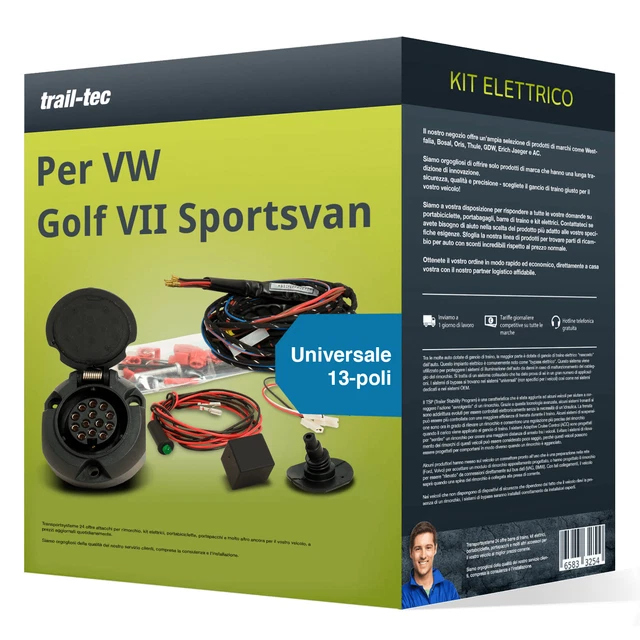 Kit elettrico uni 13 poli adatto per VW Golf VII Sportsvan 14- trail-tec Nuovo