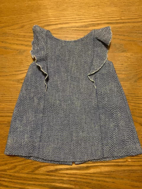 Baby Girl Zara Blue & White Tweed Dress Frill Detailing 9-12 Months VGC