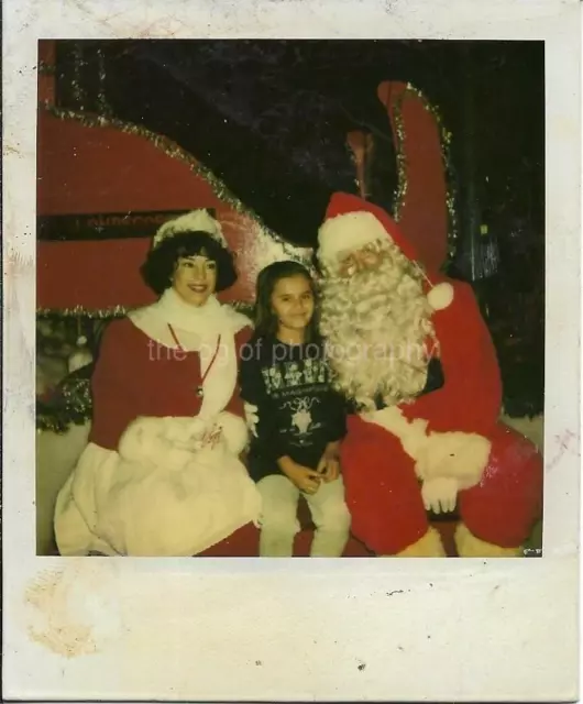 Portrait With Santa Claus CHRISTMAS Vintage POLAROID Found Photo COLOR 13 7 XX