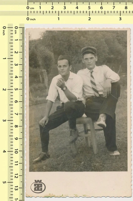 123 Two Handsome Serbian Man Guys Smoke Smoking Cigarette vintage photo original