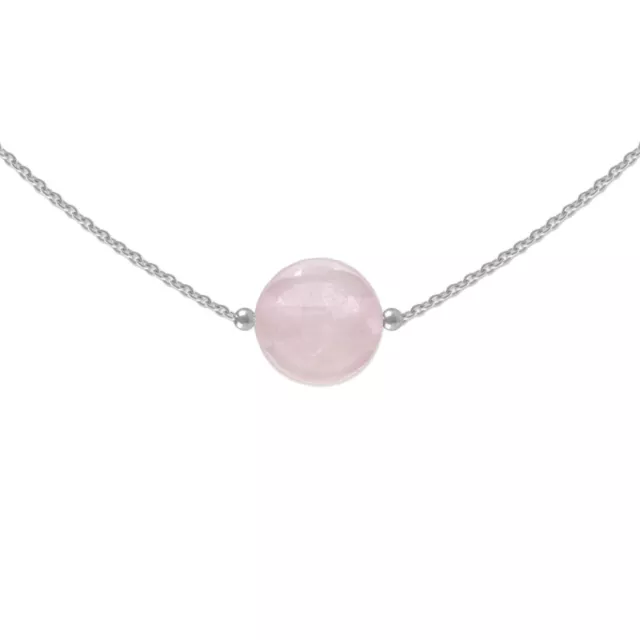 Collier ras de cou en Argent 925 rhodié et Quartz rose - Longueur 42cm - Femme