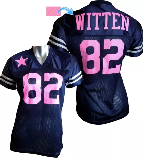 Custom Womens Blinged Football Navy/Pink Jersey, Jason Witten