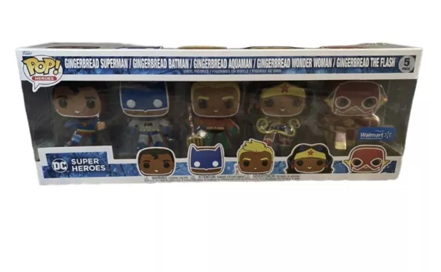 FUNKO POP! DC SUPER HEROES GINGERBREAD 5 PACK Superman Batman Aquaman WW Flash