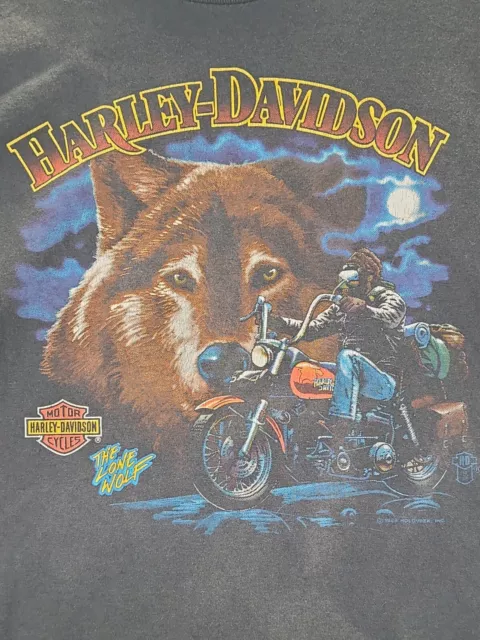 Vintage 80s Harley Davidson The Lone Wolf Holoubek Shirt Size XL Black 1989