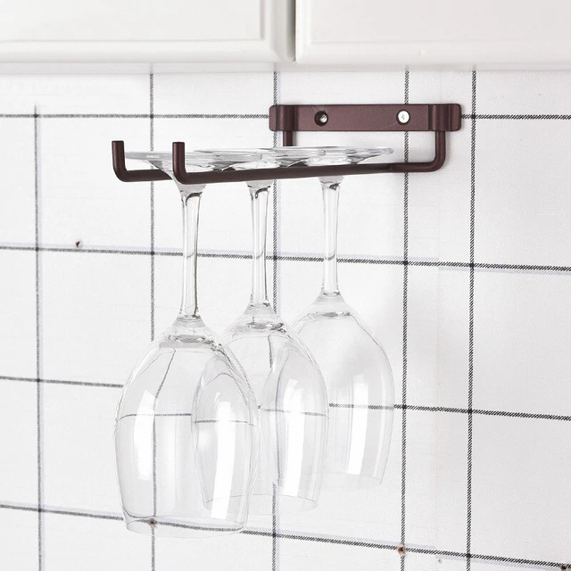 Iron Wall Mount Wine Glass Hanging Holder Goblet Stemware Storage Organizer Rack