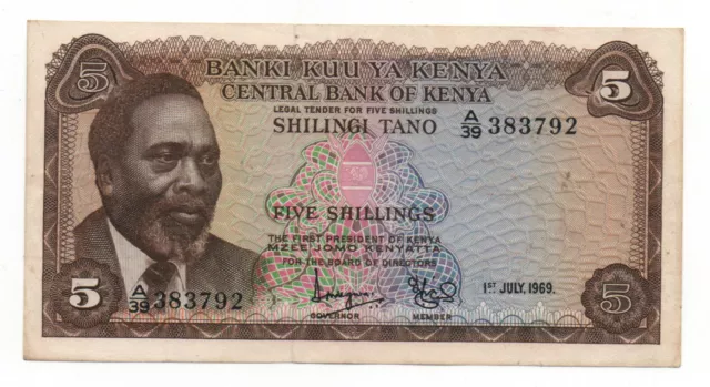 Kenya 5 Shillings 1969 Pick 6 Vf/Xf Look Scans