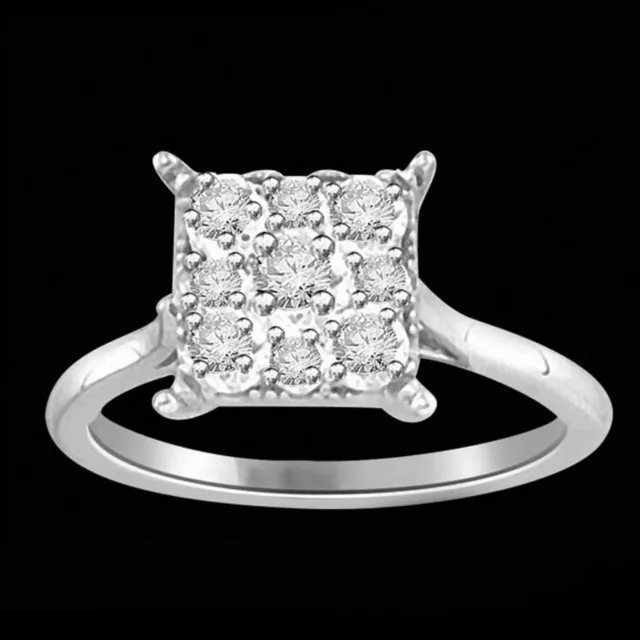 0.75CT Round Cut Moissanite Square Cluster Ring 14K White Gold Plated Silver