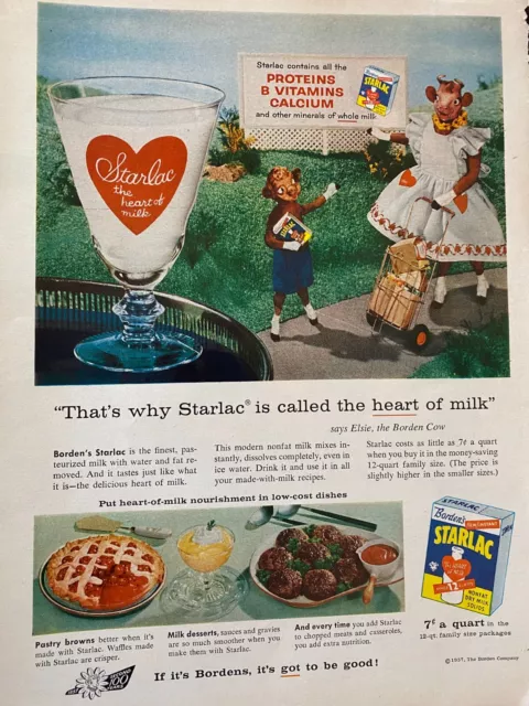 Borden, Starlac Dry Milk, Elsie the Cow, Full Page Vintage Print Ad