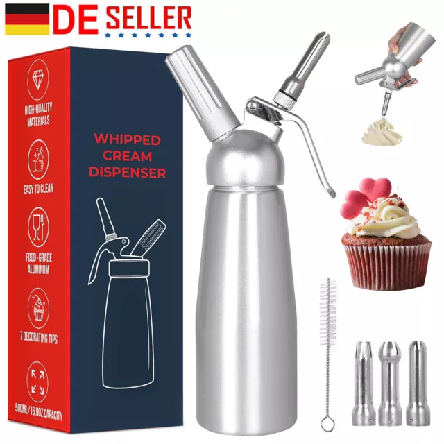 500ml Sahnespender Edelstahl Sahnesyphon Sahnebereiter für Schlagsahne, Cremes