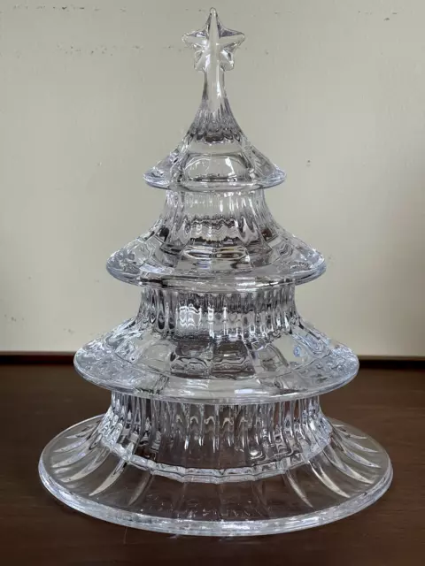 Gorham Crystal Glass 3 Tier Christmas Tree Candy Dish Bowl 9.5” x 7”