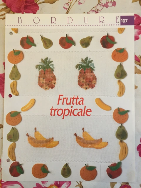 SCHEMA PUNTO CROCE Ricamo Bordure frutta tropicale ananas banana EUR 2 ...