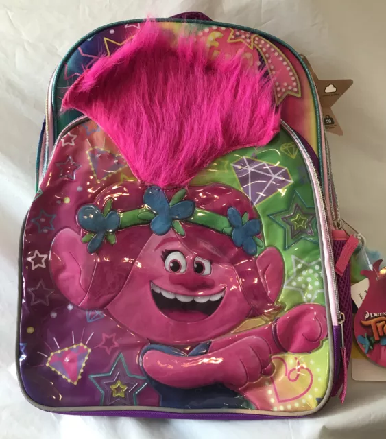 Dreamworks Trolls Large Backpack With Pom Pom Keychain. Light up. New with tags.