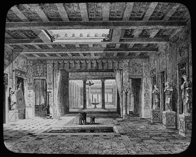 ANTIQUE Magic Lantern Slide THE HOUSE OF PANSA POMPEII C1890 ILLUSTRATION ITALY