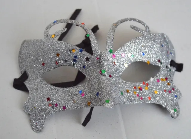 NEW Silver butterfly glitter Masquerade face half mask Eye Gothic halloween UK