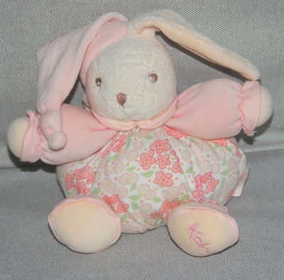 Kaloo DOUDOU KALOO LAPIN ROSE  BLEU FLEUR LILIBLUE GRELOT  20 CM  com NEUF 