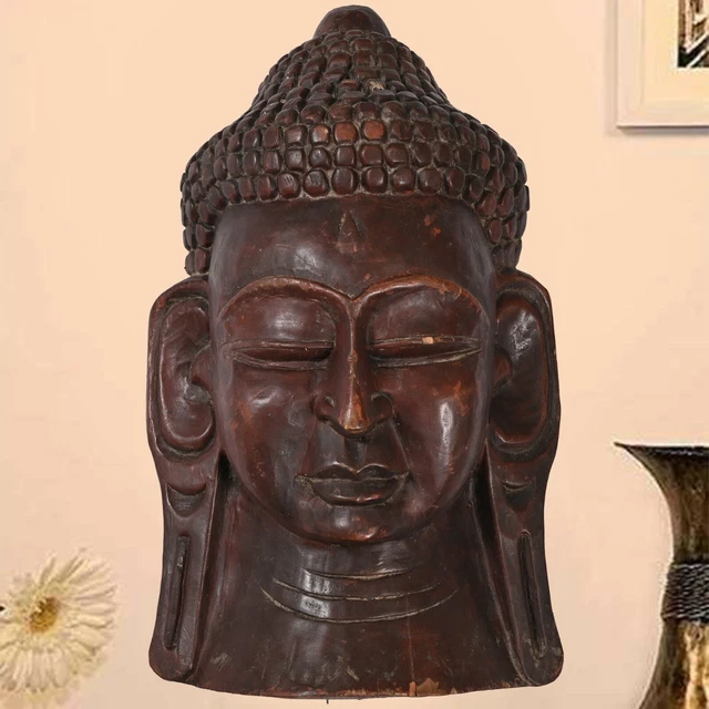Indian Wooden Hand Carved The Serene Buddha Mask Wall Decor Mask 23 X 12 X 40 cm